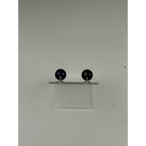 CU 14K Yellow Gold Hook Pierced Earrings Lapis Lazuli Round Drop Stone - Picture 9 of 10